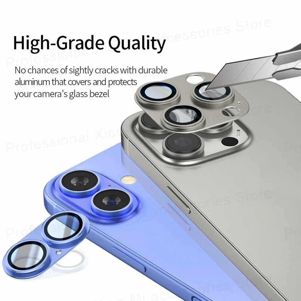 Titanium Black Metal Camera Ring Glass for iPhone 16 Pro Max – Full Lens Protector & Screen Cover