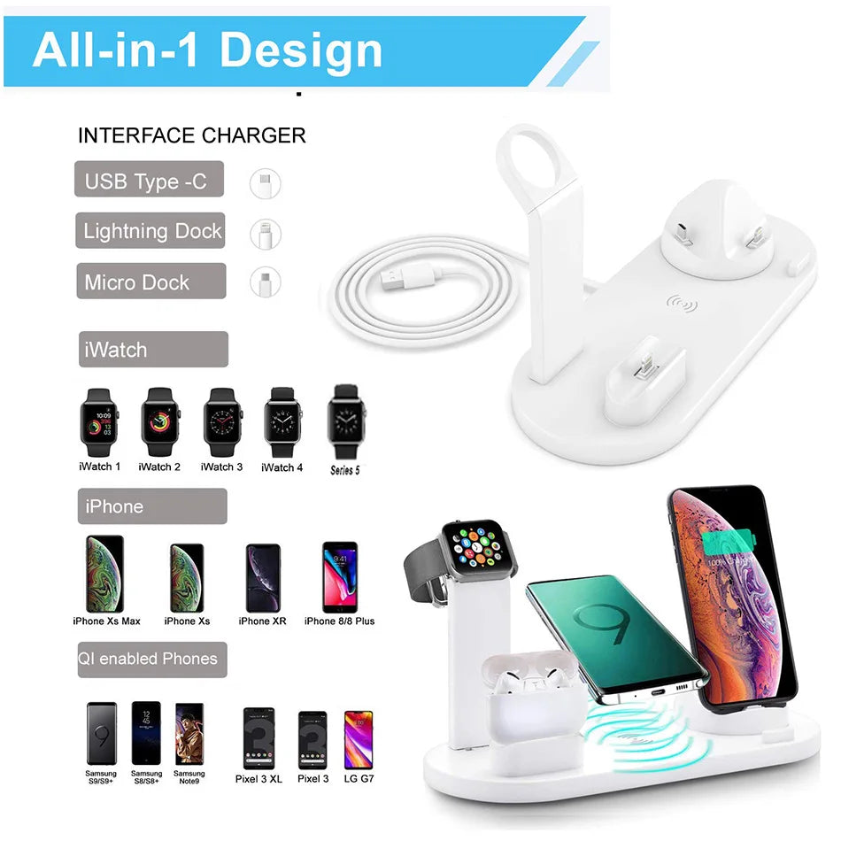 30W 7-in-1 Wireless Charger Stand Pad